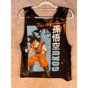Upcycled DragonBallZ Goku T-Shirt Small Black Bleach Splatter Cut Festival